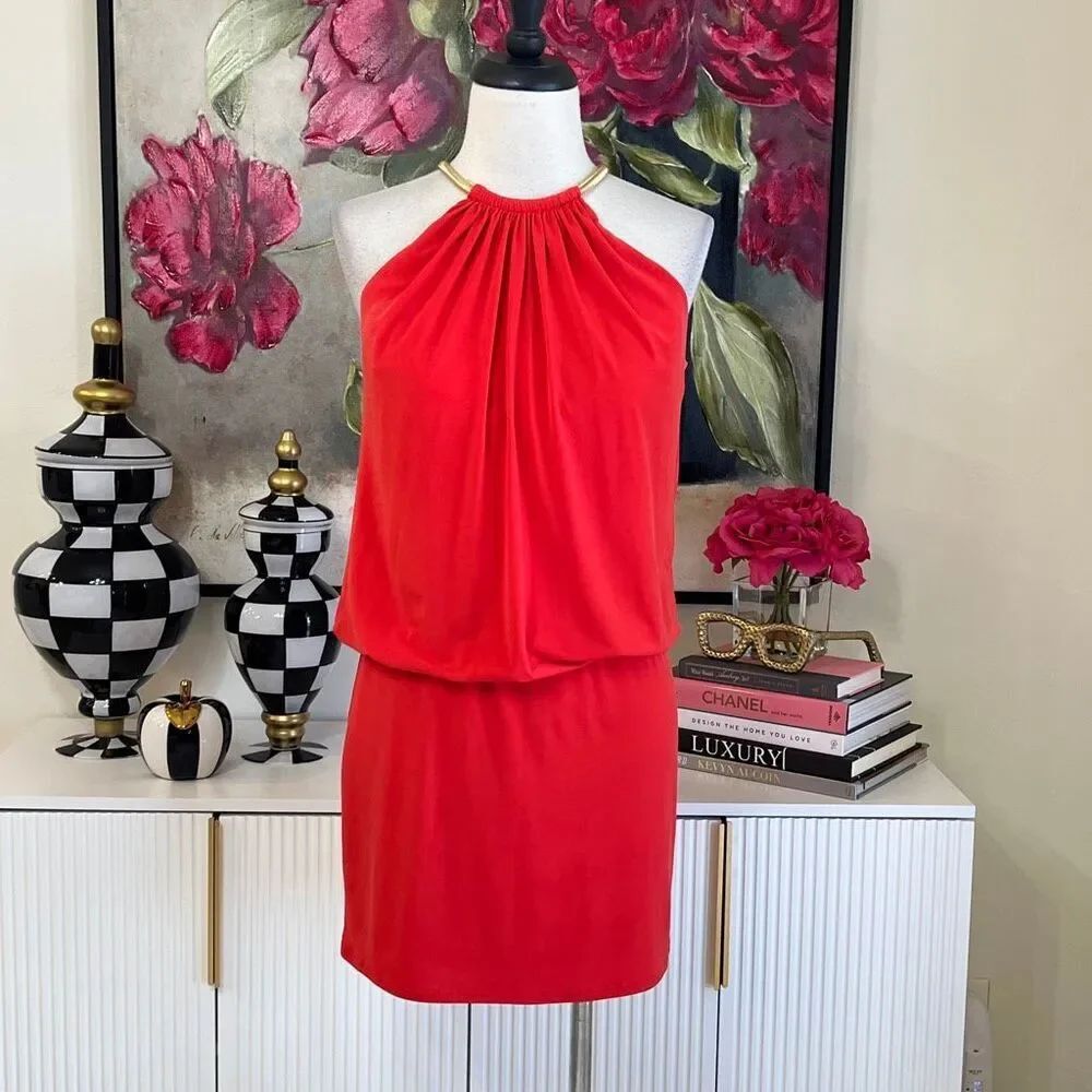 Jessica Simpson Women's Halter Gold-Tone Collar Sleeveless Mini Dress Red Size 2